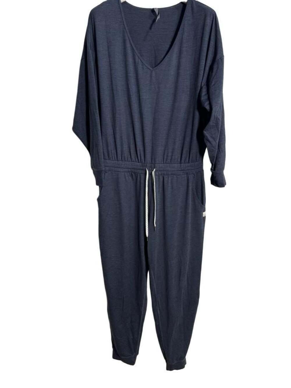 Vuori Lux Long Sleeve V-Neck Drawstring Jumpsuit in Midnight Heather